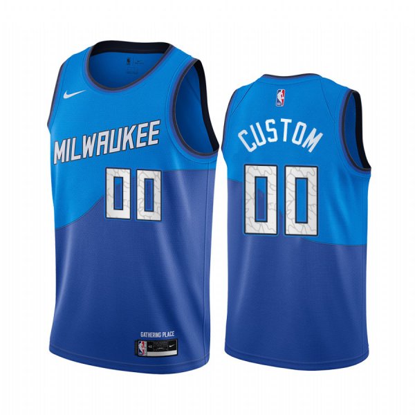 Men's Nike Bucks Custom Personalized Swingman Blue NBA 2020-21 City Edition Jersey