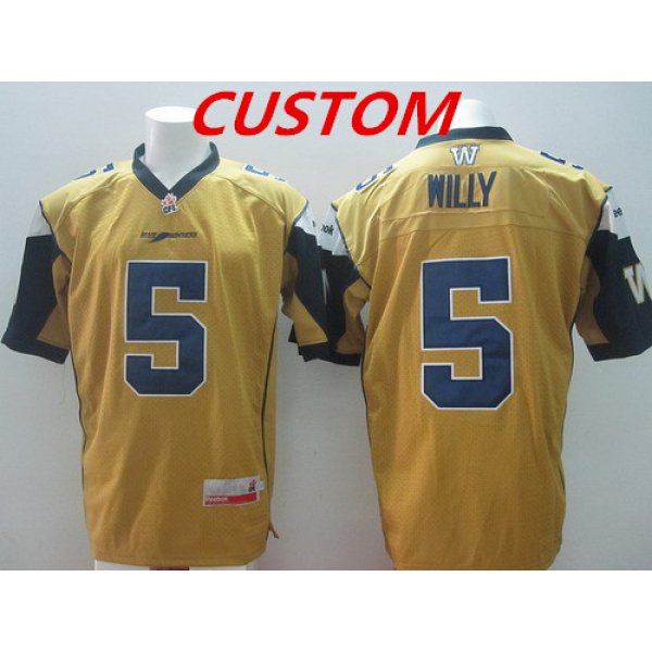 Custom CFL Winnipeg Blue Bombers Yellow Jersey