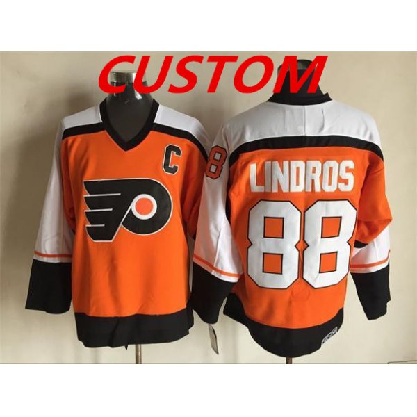 Custom Men's Philadelphia Flyers Orange CCM Throwback NHL ice hockey jerseys