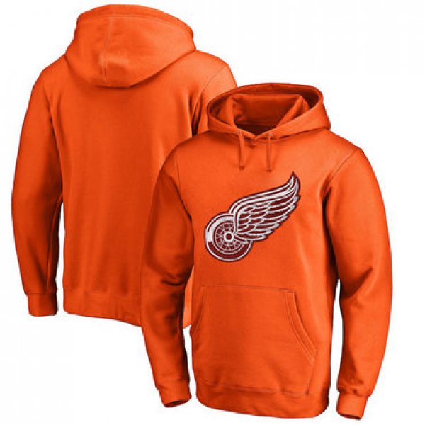 Detroit Red Wings Orange Men's Customized All Stitched Pullover Hoodie