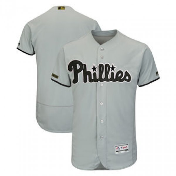 Men's Philadelphia Phillies Majestic Gray 2018 Memorial Day Authentic Collection Flex Base Team Custom Jersey