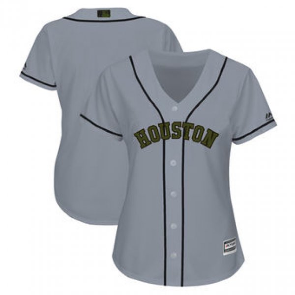 Women's Houston Astros Majestic Gray 2018 Memorial Day Cool Base Team Custom Jersey