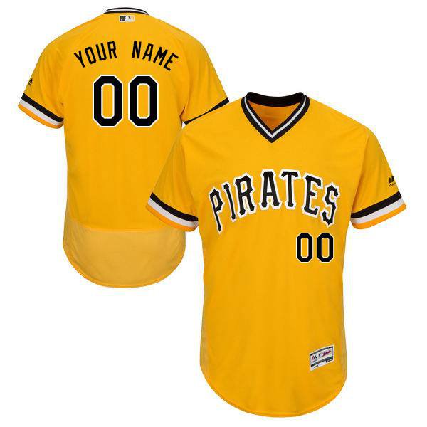 Mens Pittsburgh Pirates Gold Customized Flexbase Majestic MLB Collection Jersey