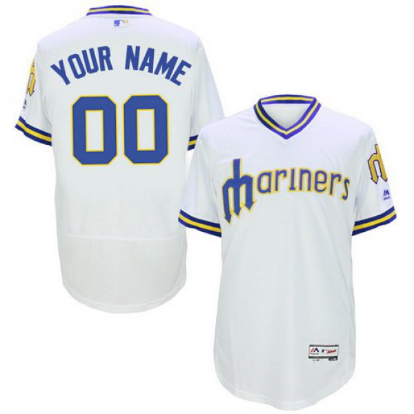 Men's Seattle Mariners Customized White Pullover 2016 Flexbase Majestic Collection Baseball Jersey