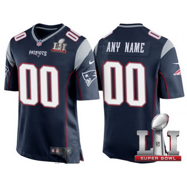 Men's New England Patriots Navy Blue 2017 Super Bowl LI NFL Nike Custom Game Jersey