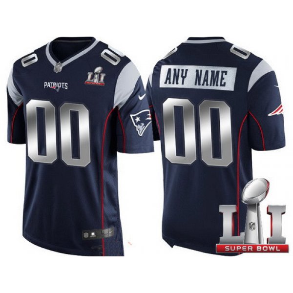 Men's New England Patriots Navy Blue Steel Silver 2017 Super Bowl LI NFL Nike Custom Limited Jersey