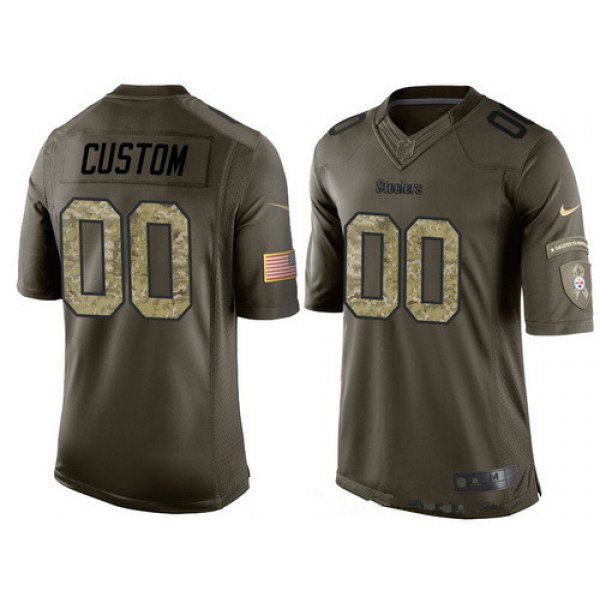 Men's Pittsburgh Steelers Custom Olive Camo Salute To Service Veterans Day NFL Nike Limited Jersey