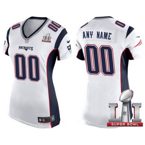 Women's New England Patriots White 2017 Super Bowl LI NFL Nike Custom Game Jersey