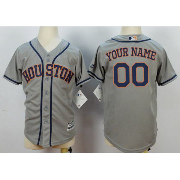 Youth Houston Astros Customized Gray Away 2015 MLB Cool Base Jersey