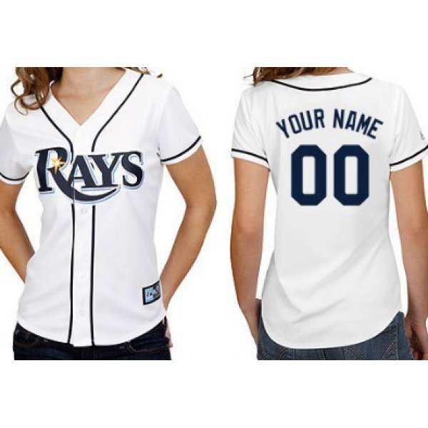 Women's Tampa Bay Rays Customized White With Navy Blue Jersey