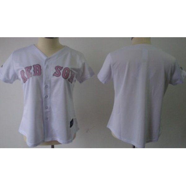 Women's Boston Red Sox Customized White With Pink Jersey