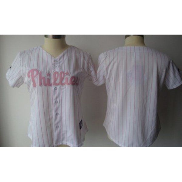 Women's Philadelphia Phillies Customized White With Pink Pinstripe Jersey