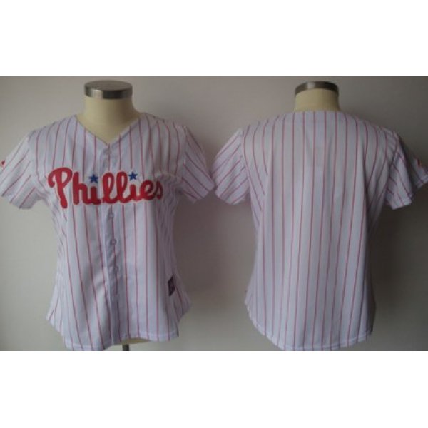 Women's Philadelphia Phillies Customized White With Red Pinstripe Jersey