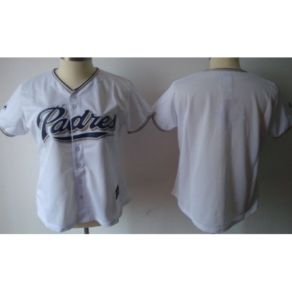 Women's San Diego Padres Customized White With Navy Blue Jersey