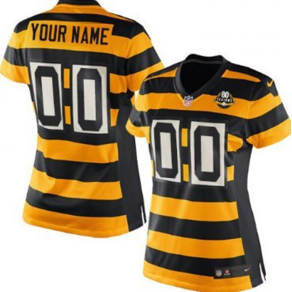 Women's Nike Pittsburgh Steelers Customized Yellow With Black Throwback 80TH Jersey