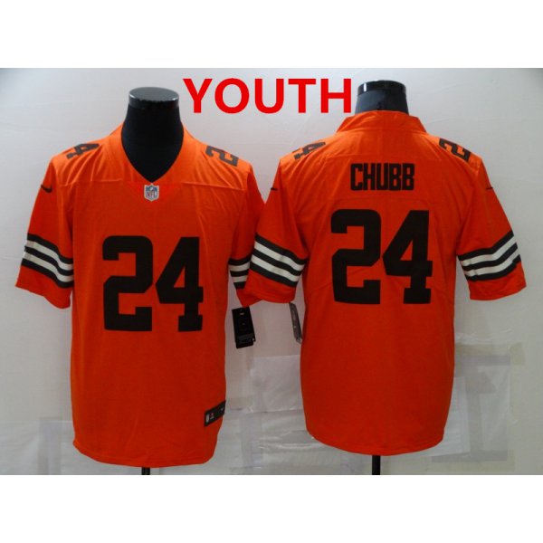 Youth Cleveland Browns #24 Nick Chubb orange 2021 inverted legend stitched nike limited Jersey