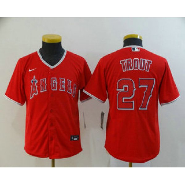 Youth Los Angeles Angels #27 Mike Trout Red Stitched MLB Cool Base Nike Jersey