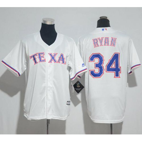 Rangers #34 Nolan Ryan White Cool Base Stitched Youth Baseball Jersey