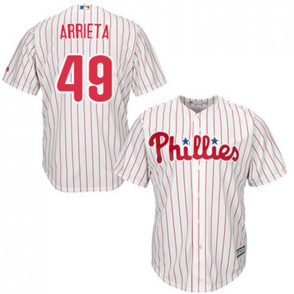 Phillies #49 Jake Arrieta White(Red Strip) Cool Base Stitched Youth Baseball Jersey