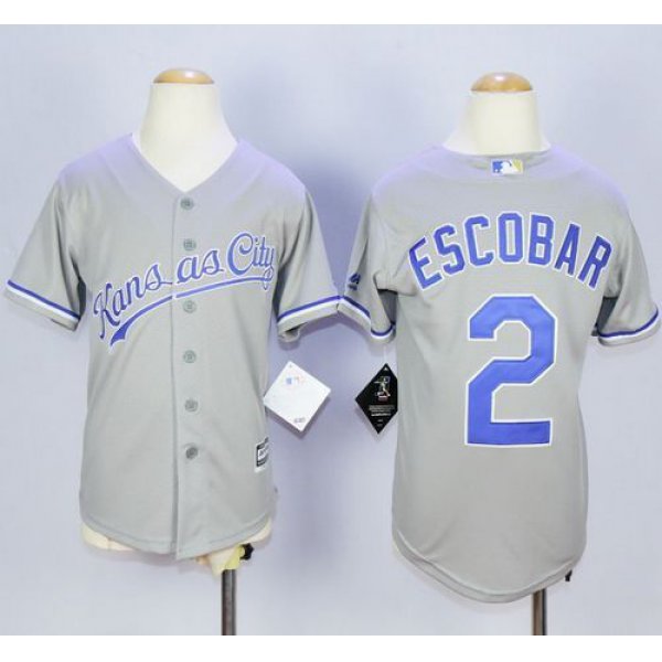 Royals #2 Alcides Escobar Grey Cool Base Stitched Youth Baseball Jersey