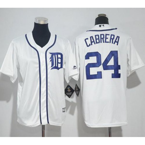 Tigers #24 Miguel Cabrera White Cool Base Stitched Youth Baseball Jersey