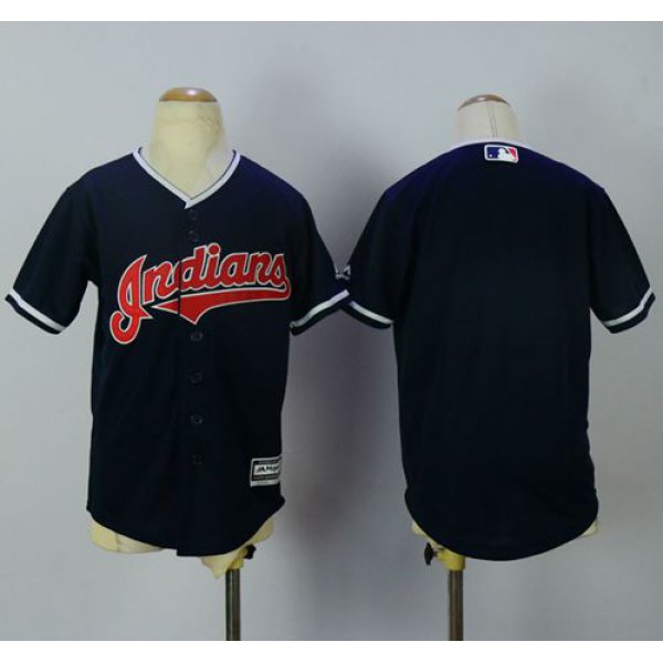 Indians Blank Navy Blue Cool Base Stitched Youth Baseball Jersey