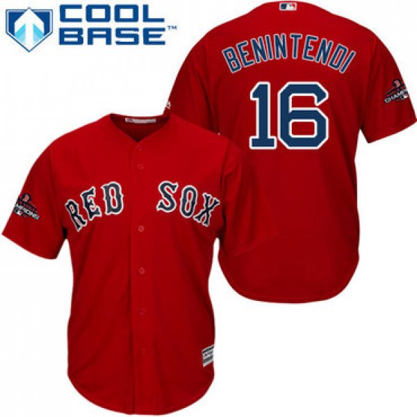 Red Sox #16 Andrew Benintendi Red Cool Base 2018 World Series Champions Stitched Youth Baseball Jersey