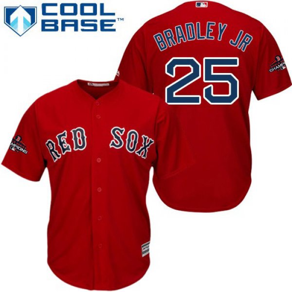 Red Sox #25 Jackie Bradley Jr Red Cool Base 2018 World Series Champions Stitched Youth Baseball Jersey