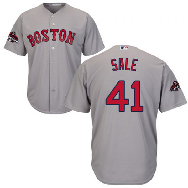 Red Sox #41 Chris Sale Grey Cool Base 2018 World Series Champions Stitched Youth Baseball Jersey