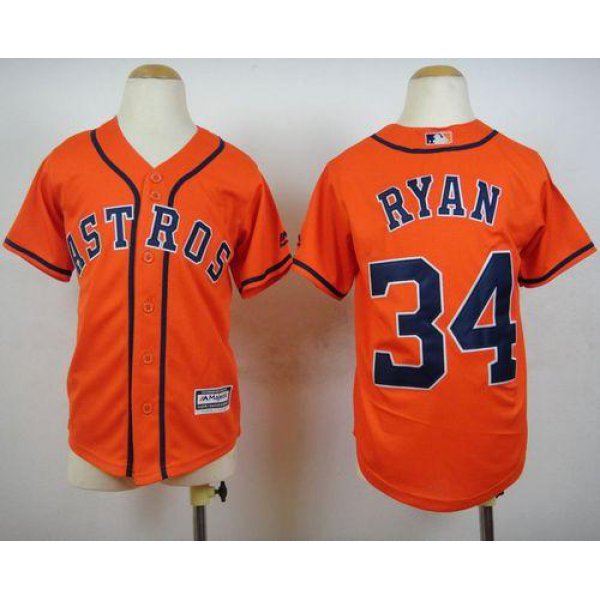 Astros #34 Nolan Ryan Orange Cool Base Stitched Youth Baseball Jersey