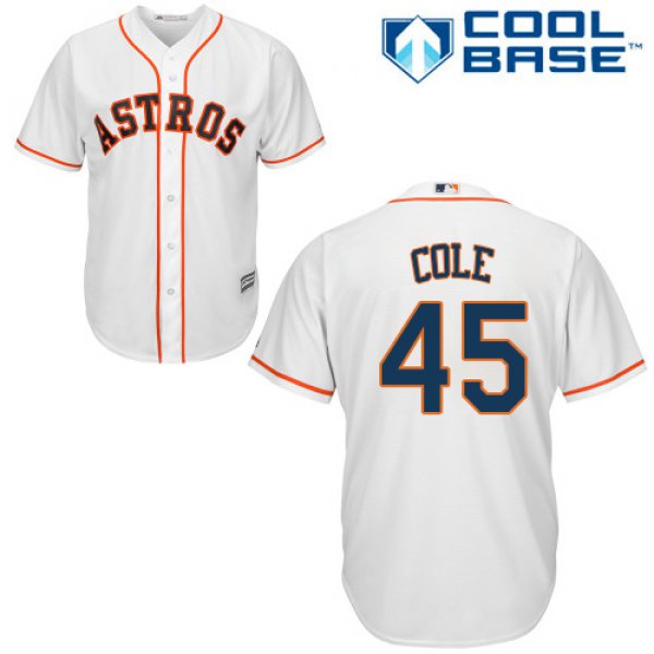 Astros #45 Gerrit Cole White Cool Base Stitched Youth Baseball Jersey