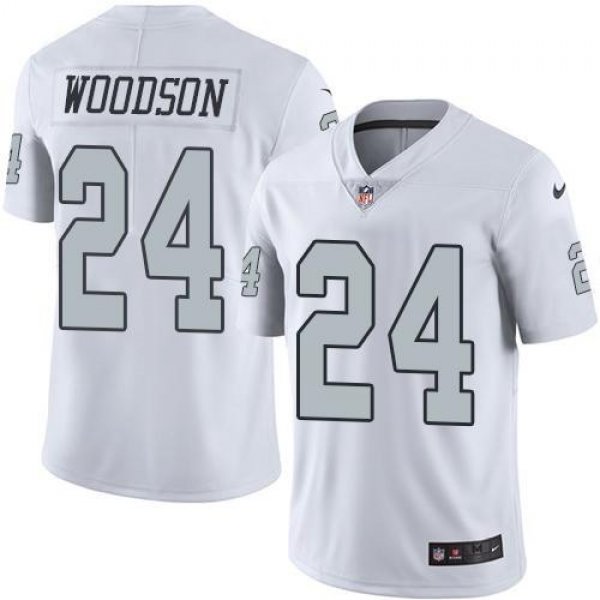 Youth Nike Oakland Raiders 24 Charles Woodson White Stitched NFL Limited Rush Jersey