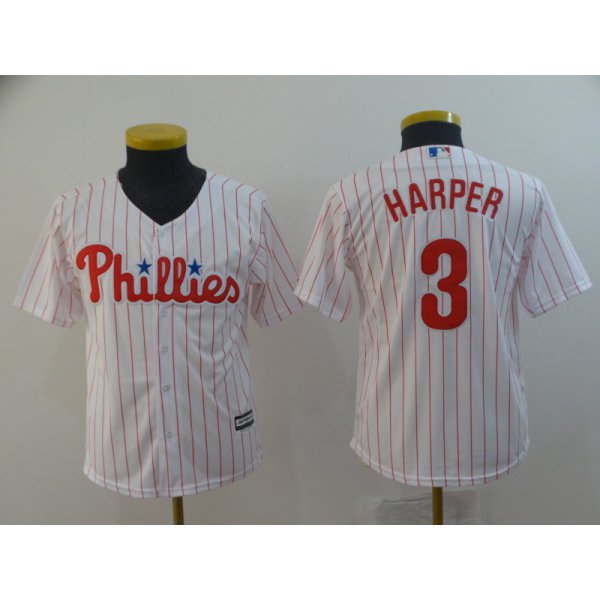 Youth Philadelphia Phillies #3 Bryce Harper Retried Majestic White Home Cool Base Player Jersey