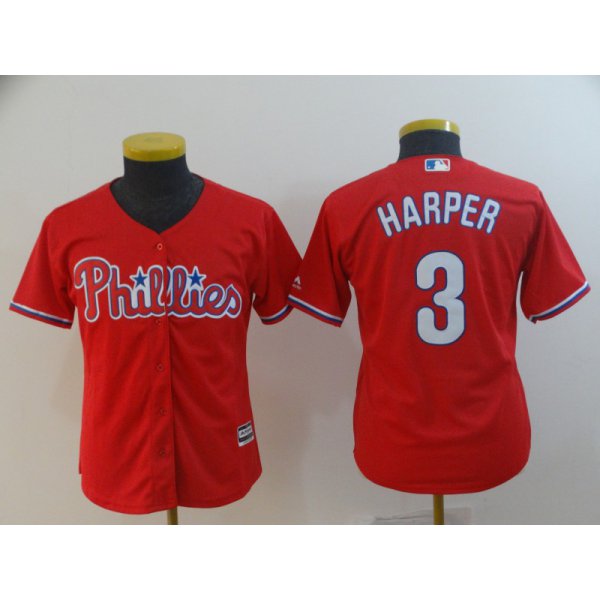 Youth Philadelphia Phillies #3 Bryce Harper Scarlet Cool Base Jersey