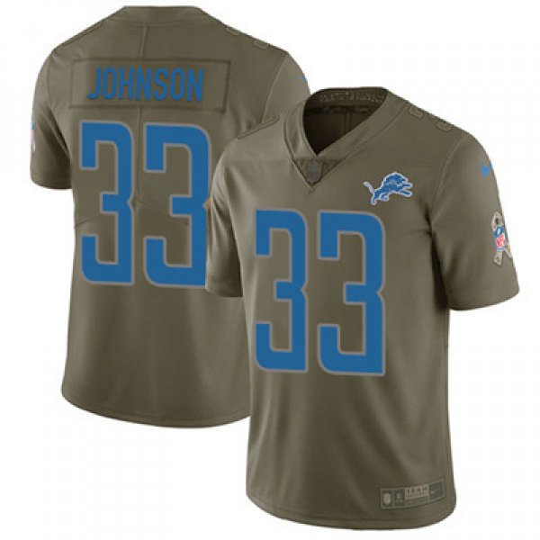 Nike Lions #33 Kerryon Johnson Olive Youth Stitched NFL Limited 2017 Salute to Service Jersey