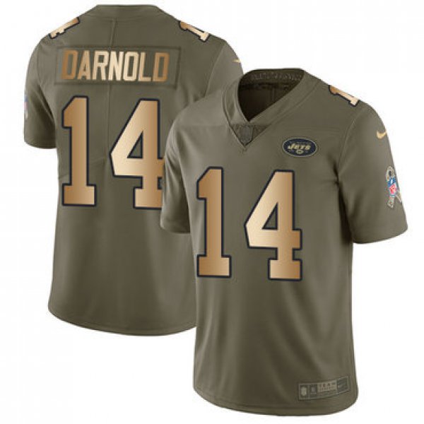 Nike Jets #14 Sam Darnold Olive Gold Youth Stitched NFL Limited 2017 Salute to Service Jersey