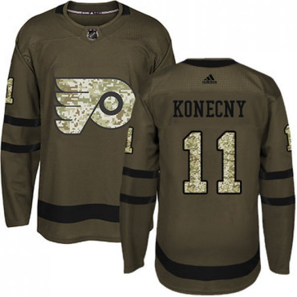 Adidas Philadelphia Flyers #11 Travis Konecny Green Salute to Service Stitched Youth NHL Jersey