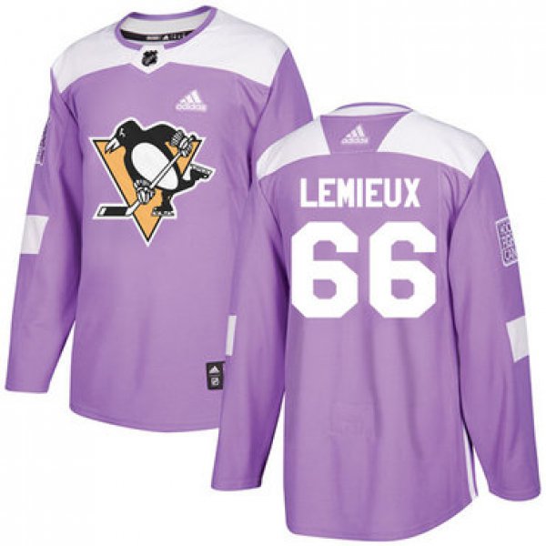 Adidas Pittsburgh Penguins #66 Mario Lemieux Purple Authentic Fights Cancer Stitched Youth NHL Jersey