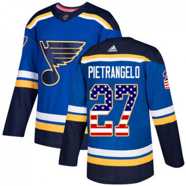 Adidas St. Louis Blues #27 Alex Pietrangelo Blue Home Authentic USA Flag Stitched Youth NHL Jersey