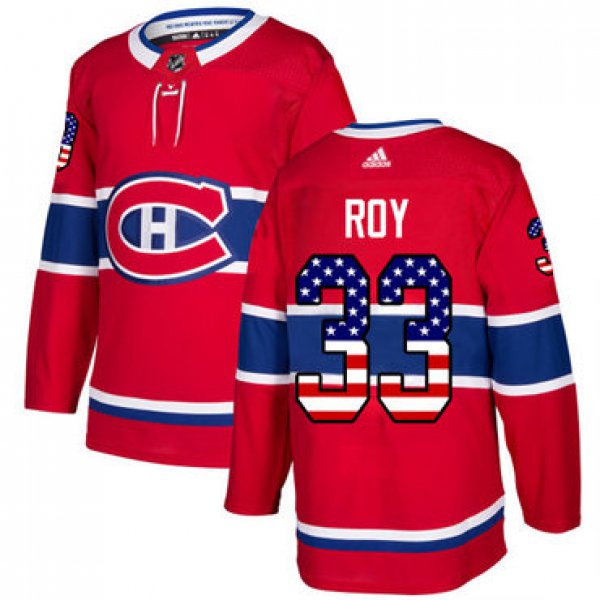 Adidas Montreal Canadiens #33 Patrick Roy Red Home Authentic USA Flag Stitched Youth NHL Jersey