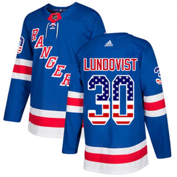 Adidas Detroit Rangers #30 Henrik Lundqvist Royal Blue Home Authentic USA Flag Stitched Youth NHL Jersey