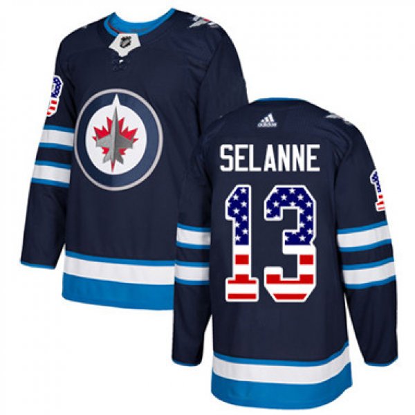 Adidas Winnipeg Jets #13 Teemu Selanne Navy Blue Home Authentic USA Flag Stitched Youth NHL Jersey