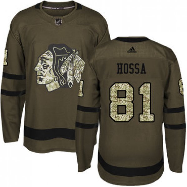 Adidas Blackhawks #81 Marian Hossa Green Salute to Service Stitched Youth NHL Jersey