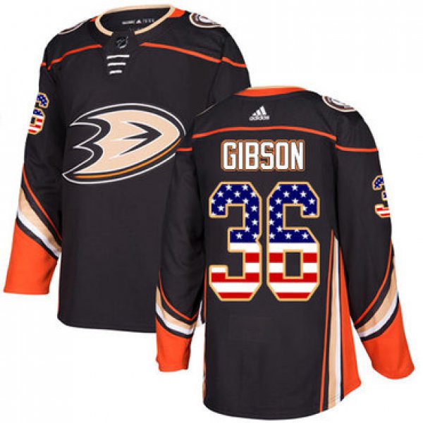 Adidas Ducks #36 John Gibson Black Home Authentic USA Flag Youth Stitched NHL Jersey