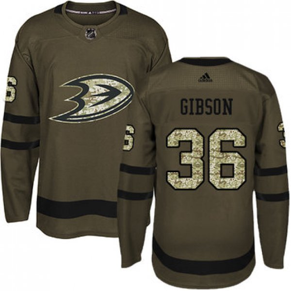 Adidas Ducks #36 John Gibson Green Salute to Service Youth Stitched NHL Jersey