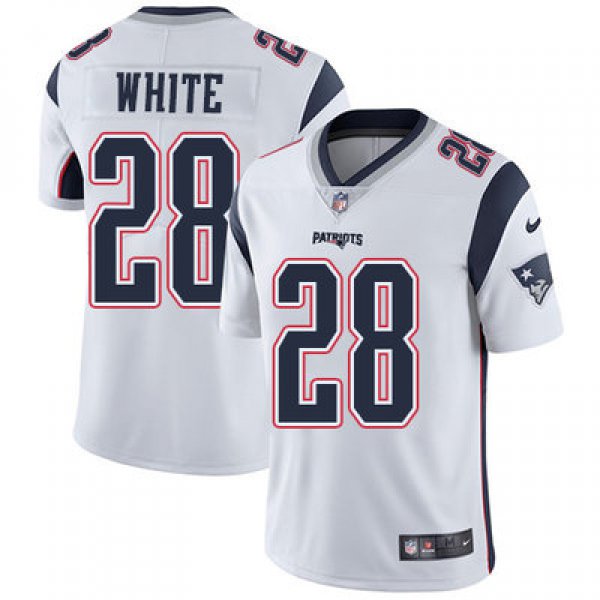 Youth Nike New England Patriots #28 James White White Stitched NFL Vapor Untouchable Limited Jersey