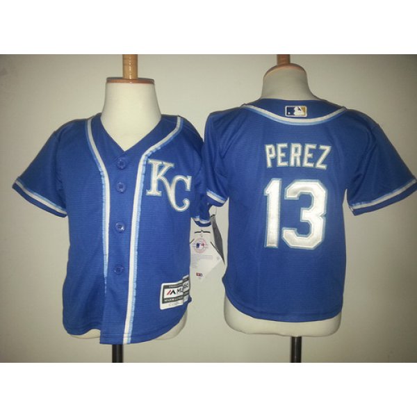 Toddler Kansas City Royals #13 Salvador Perez KC Navy Blue MLB Majestic Baseball Jersey