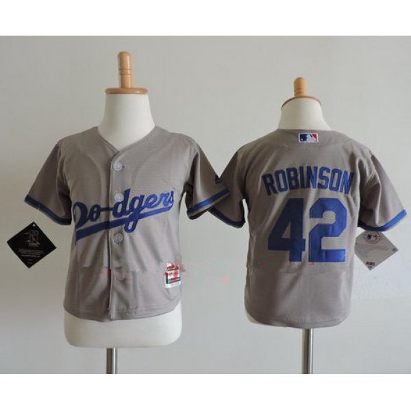 Toddler Los Angeles Dodgers #42 Jackie Robinson Gray Road Stitched MLB Majestic Cool Base Jersey