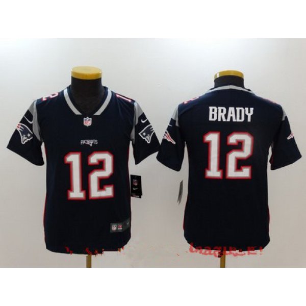 Youth New England Patriots #12 Tom Brady Navy Blue 2017 Vapor Untouchable Stitched NFL Nike Limited Jersey