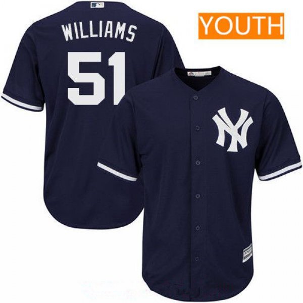 Youth New York Yankees #51 Bernie Williams Retired Navy Blue Stitched MLB Majestic Cool Base Jersey